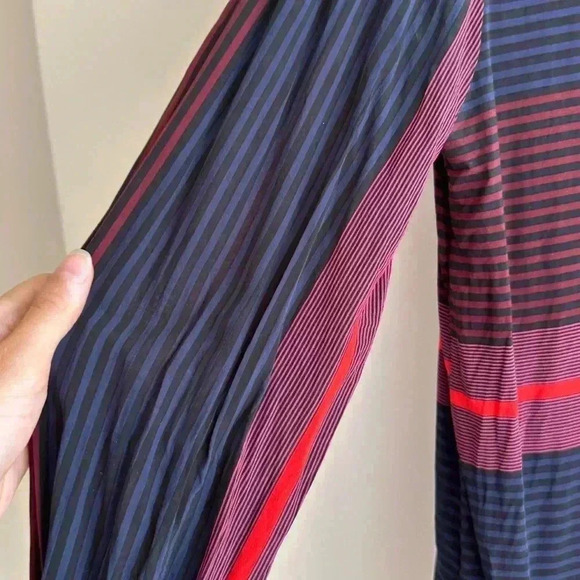 Joie Striped Button Down Shirt, Navy Blue/Black/Red/Magenta, Size Medium - Picture 16 of 16
